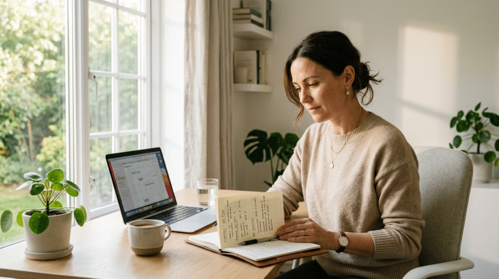 A professional woman working from home starting a private practive