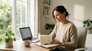 A professional woman working from home starting a private practive