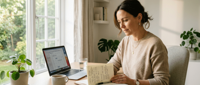 A professional woman working from home starting a private practive